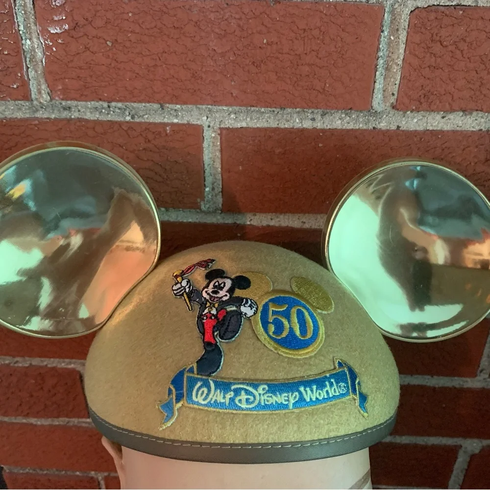 Vintage Walt Disney World Gold Mickey Mouse Ears Celebration Cap Hat Size Adult